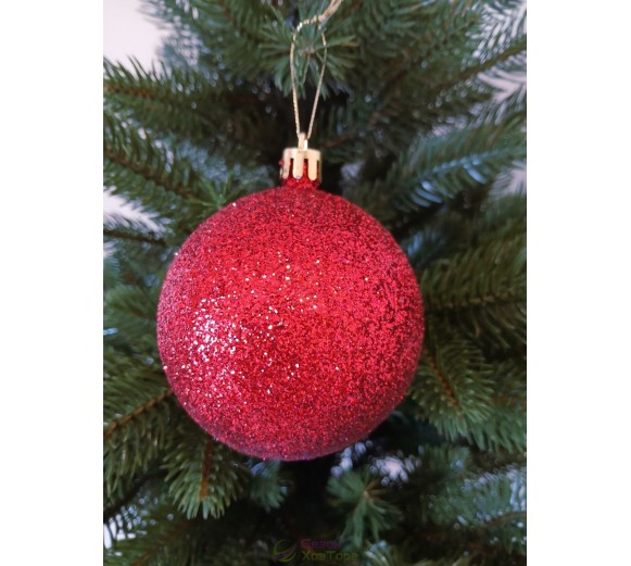 Новогодний шар "Блестки" Ø80мм красный, цена за набор 4шт